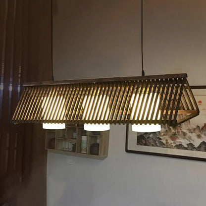 Modernist linear island lighting bamboo 3-light dining room lamp