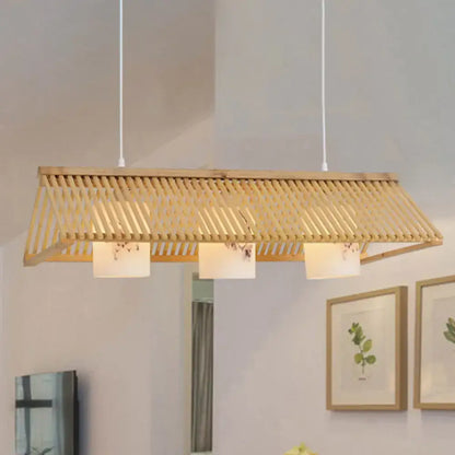 Modernist linear island lighting bamboo 3-light dining room lamp