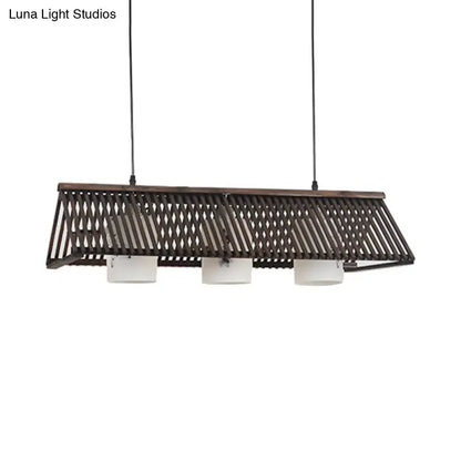 Modernist linear island lighting bamboo 3-light dining room lamp