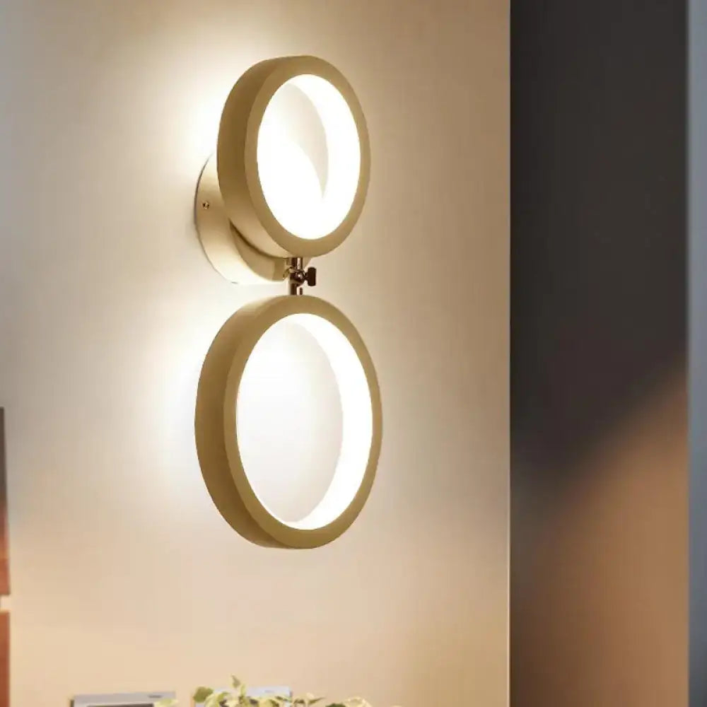 Modernist matte beige double ring wall lamp for bedroom corners