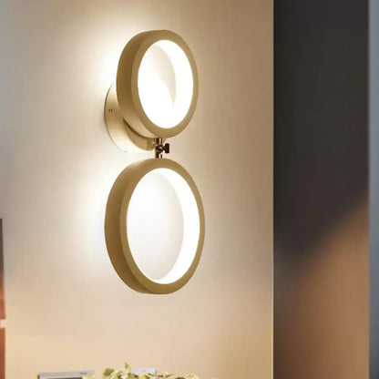 Modernist matte beige double ring wall lamp for bedroom corners
