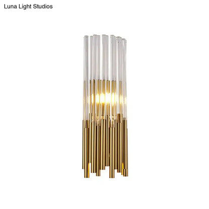 DecorBites™ Modernist Metal LED Wall Sconce Light with Crystal Prism: Cylinder Wall Fixture in Brass/Gold