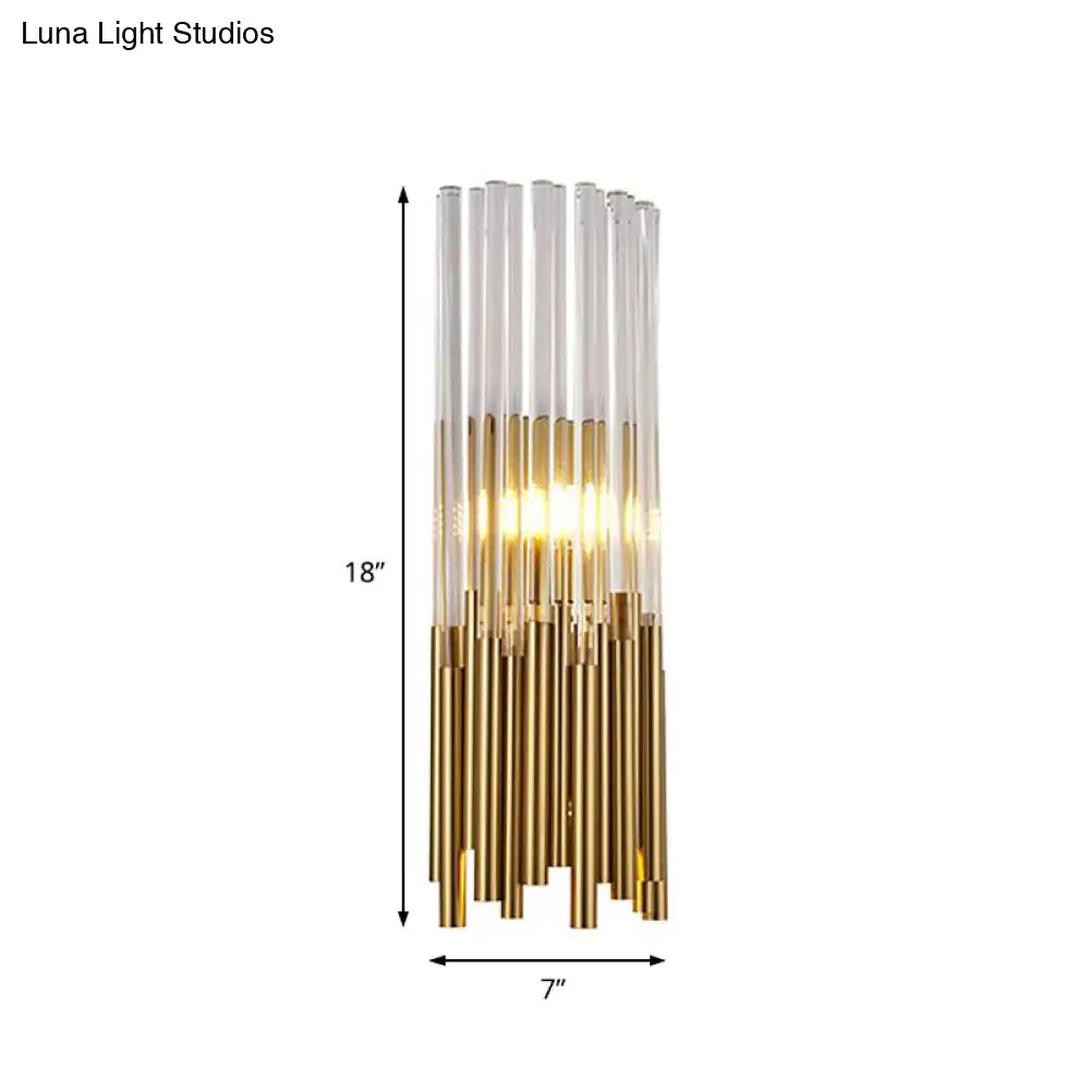 DecorBites™ Modernist Metal LED Wall Sconce Light with Crystal Prism: Cylinder Wall Fixture in Brass/Gold