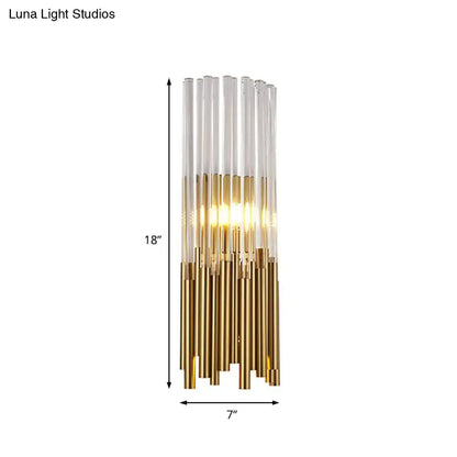 DecorBites™ Modernist Metal LED Wall Sconce Light with Crystal Prism: Cylinder Wall Fixture in Brass/Gold