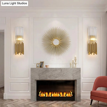 DecorBites™ Modernist Metal LED Wall Sconce Light with Crystal Prism: Cylinder Wall Fixture in Brass/Gold