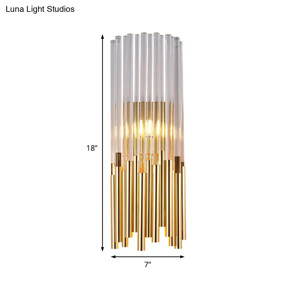 DecorBites™ Modernist Metal LED Wall Sconce Light with Crystal Prism: Cylinder Wall Fixture in Brass/Gold