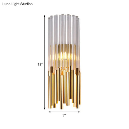 DecorBites™ Modernist Metal LED Wall Sconce Light with Crystal Prism: Cylinder Wall Fixture in Brass/Gold