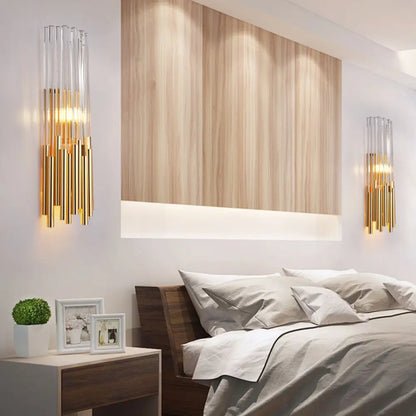 DecorBites™ Modernist Metal LED Wall Sconce Light with Crystal Prism: Cylinder Wall Fixture in Brass/Gold