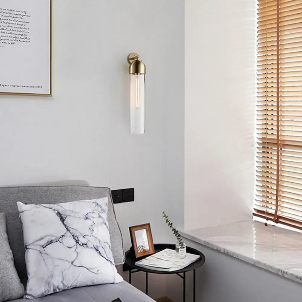 Modernist metallic tube sconce light for bedroom with curved arm