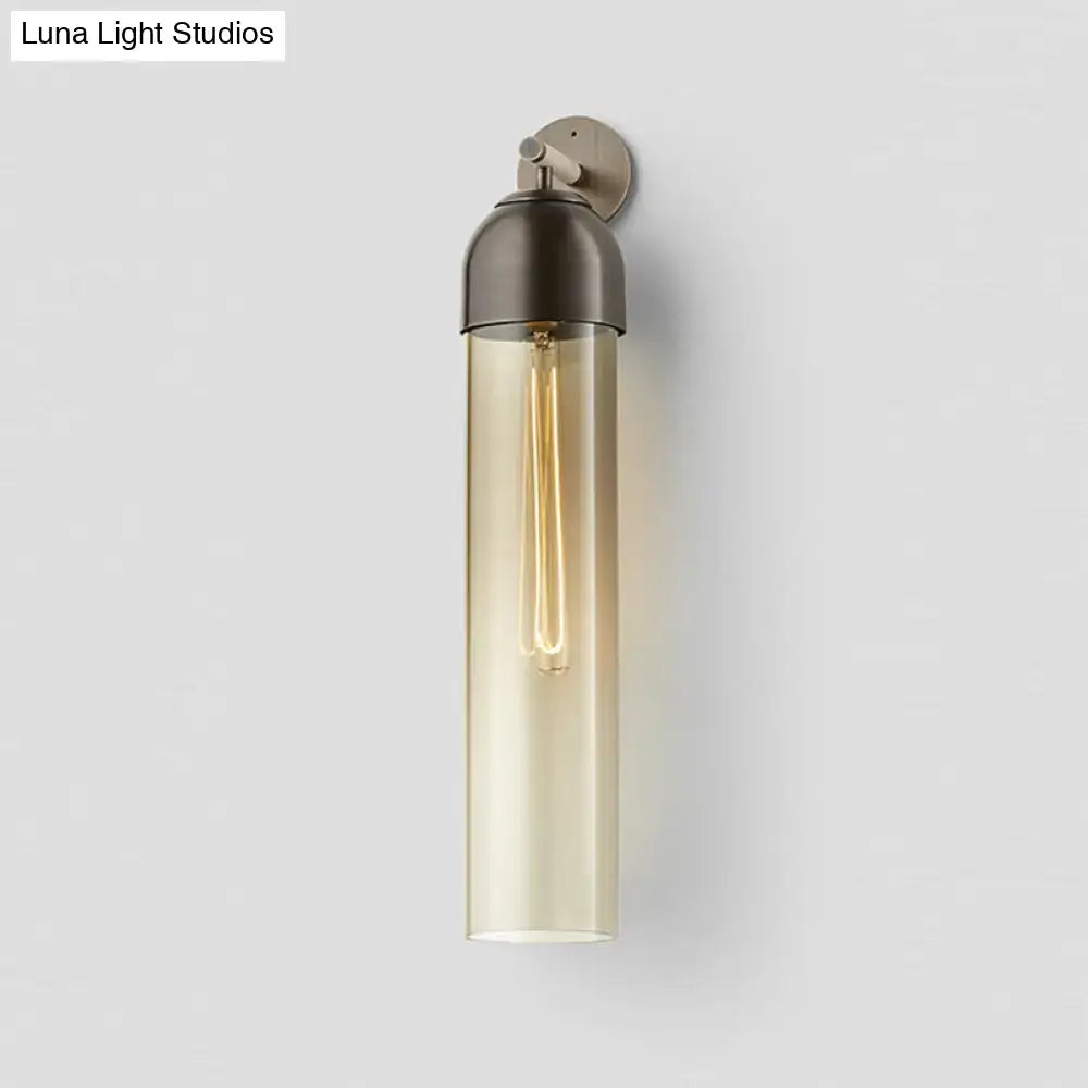 Modernist metallic tube sconce light for bedroom with curved arm