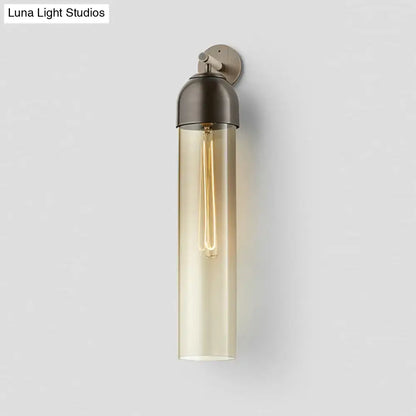 Modernist metallic tube sconce light for bedroom with curved arm