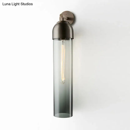 Modernist metallic tube sconce light for bedroom with curved arm