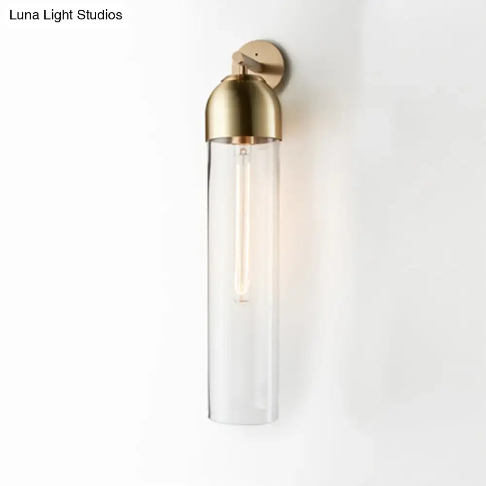 Modernist metallic tube sconce light for bedroom with curved arm