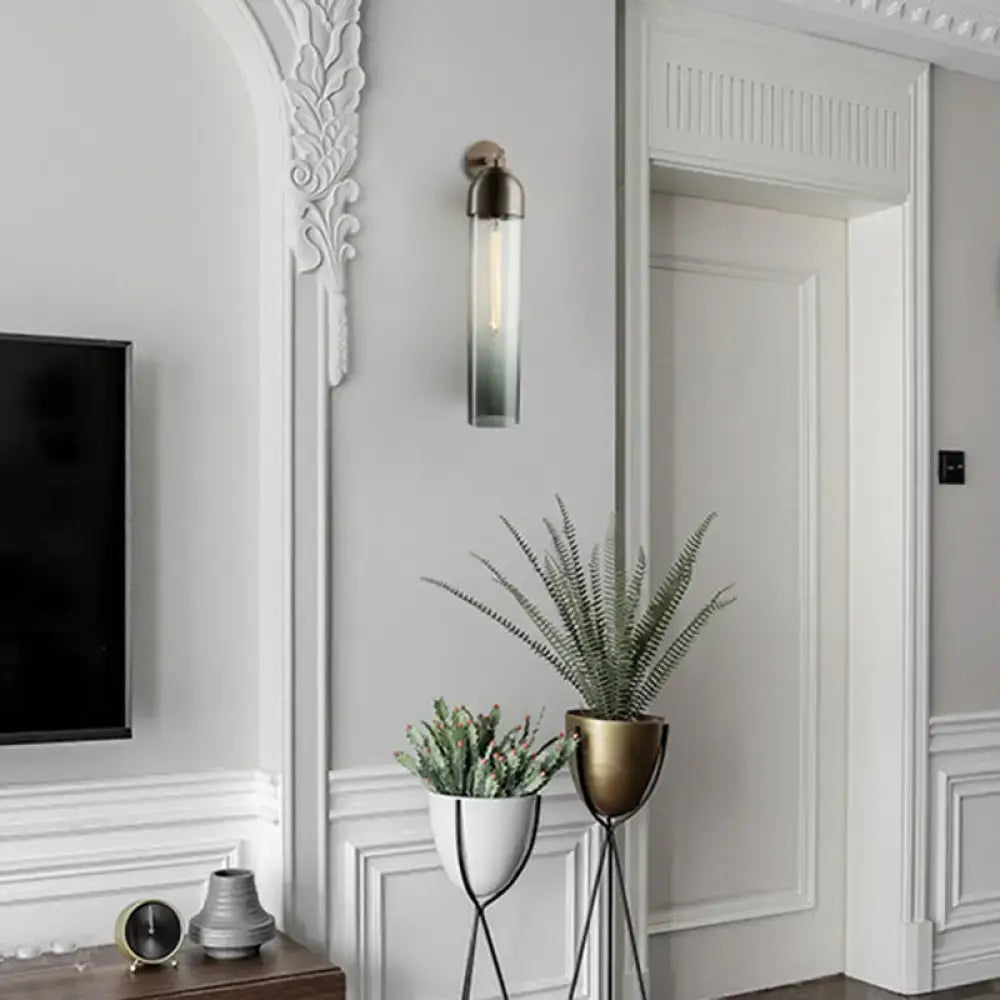Modernist metallic tube sconce light for bedroom with curved arm
