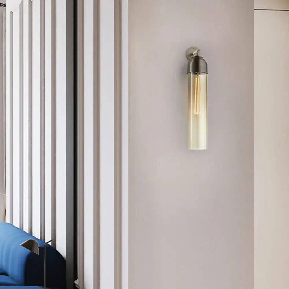 Modernist metallic tube sconce light for bedroom with curved arm