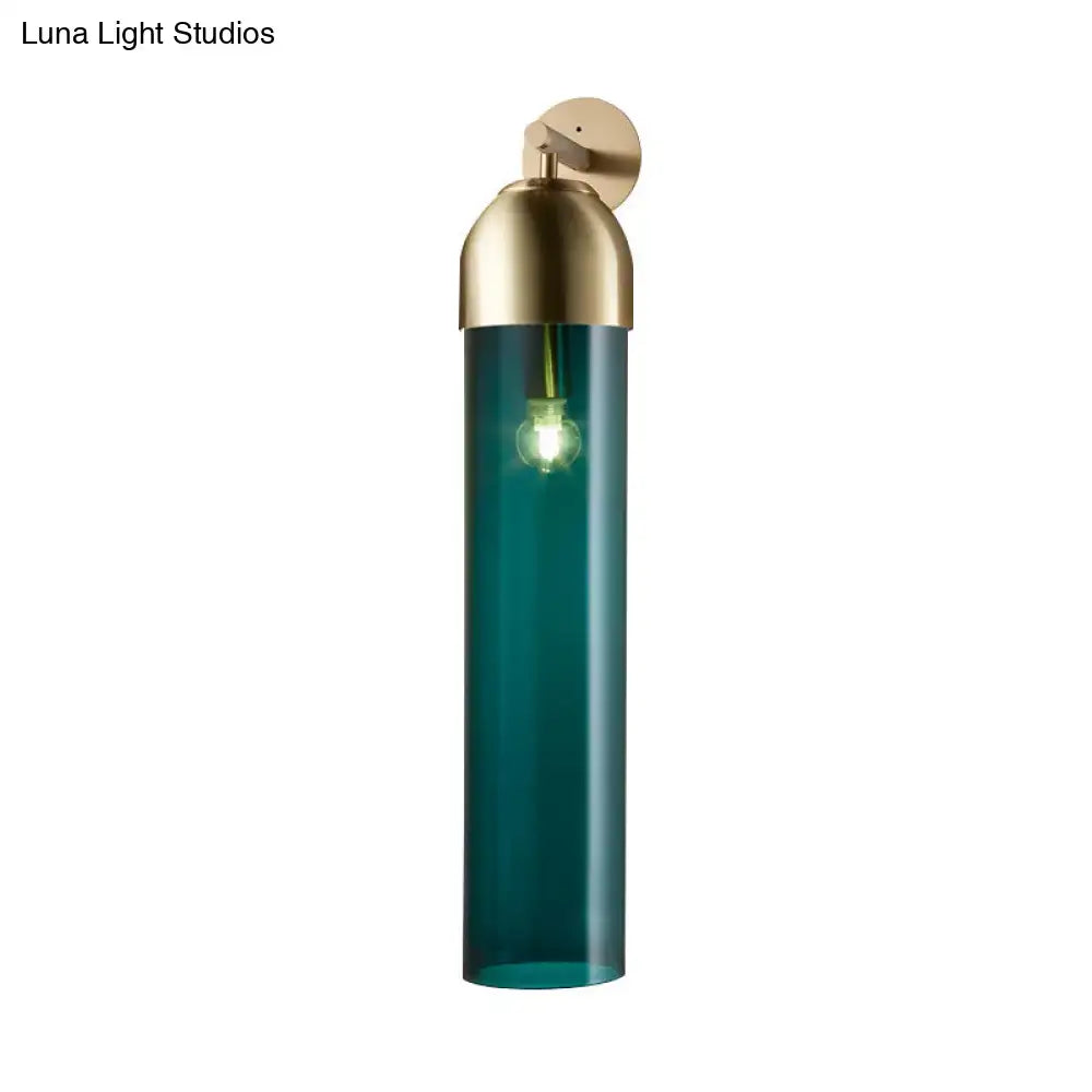 Modernist metallic tube sconce light for bedroom with curved arm