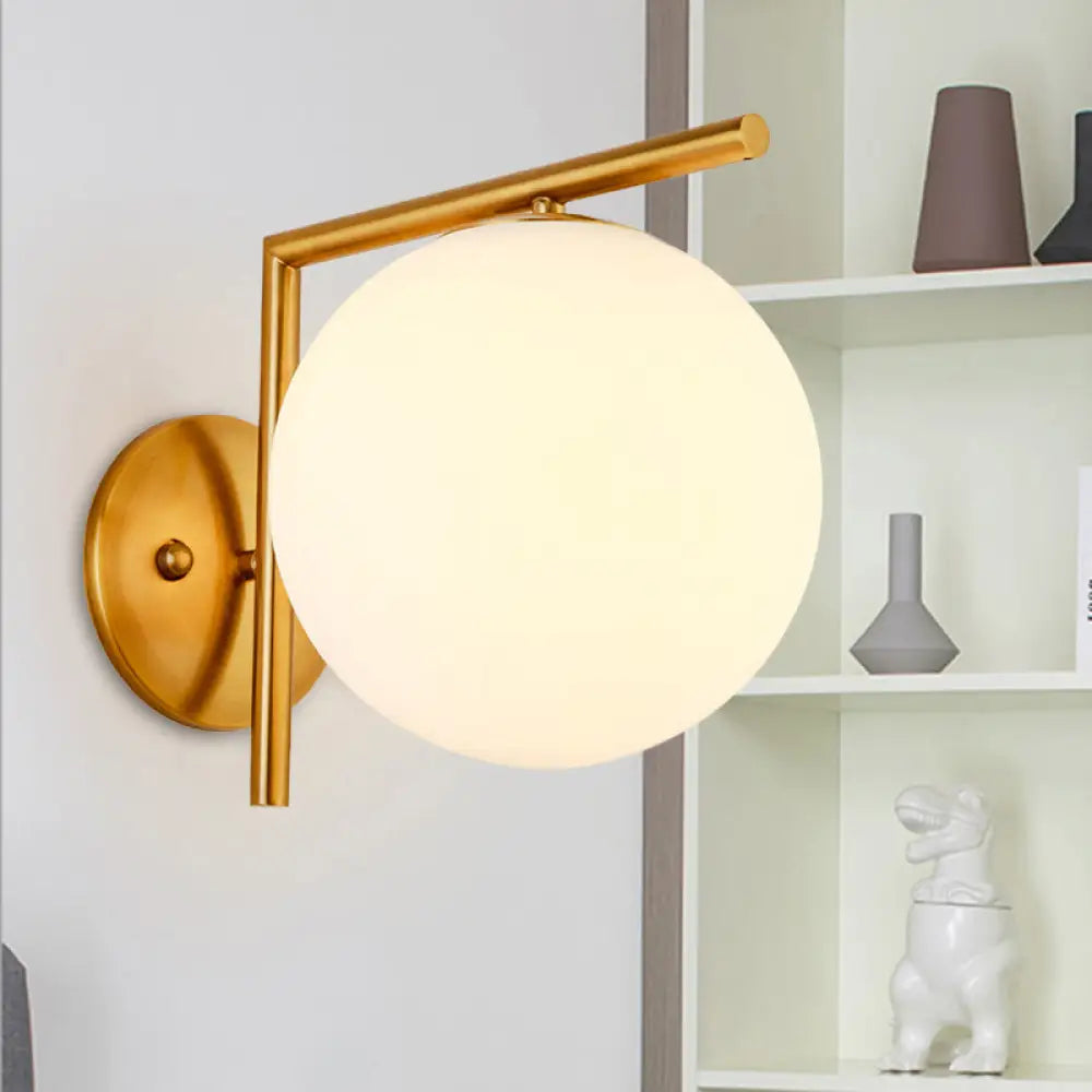 DecorBites™ Modernist Milk Glass Globe Sconce with Gold Wall Mount - 1 Head, 6"/8" Width