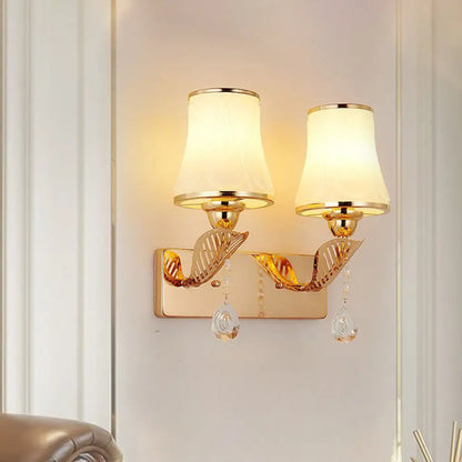 DecorBites™ Modernist Opal Glass Bell Wall Light with Crystal Drop - Gold Finish, 2-Head Wall Mounted Lighting