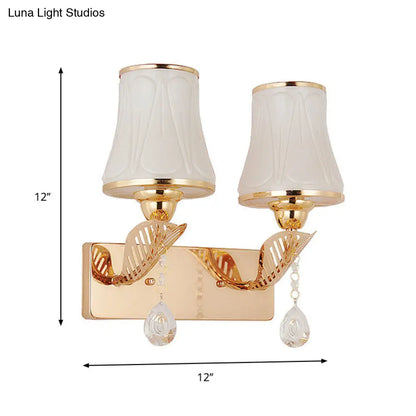 DecorBites™ Modernist Opal Glass Bell Wall Light with Crystal Drop - Gold Finish, 2-Head Wall Mounted Lighting