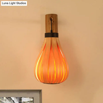 Modernist orange wood slat wall sconce – foyer bamboo lantern