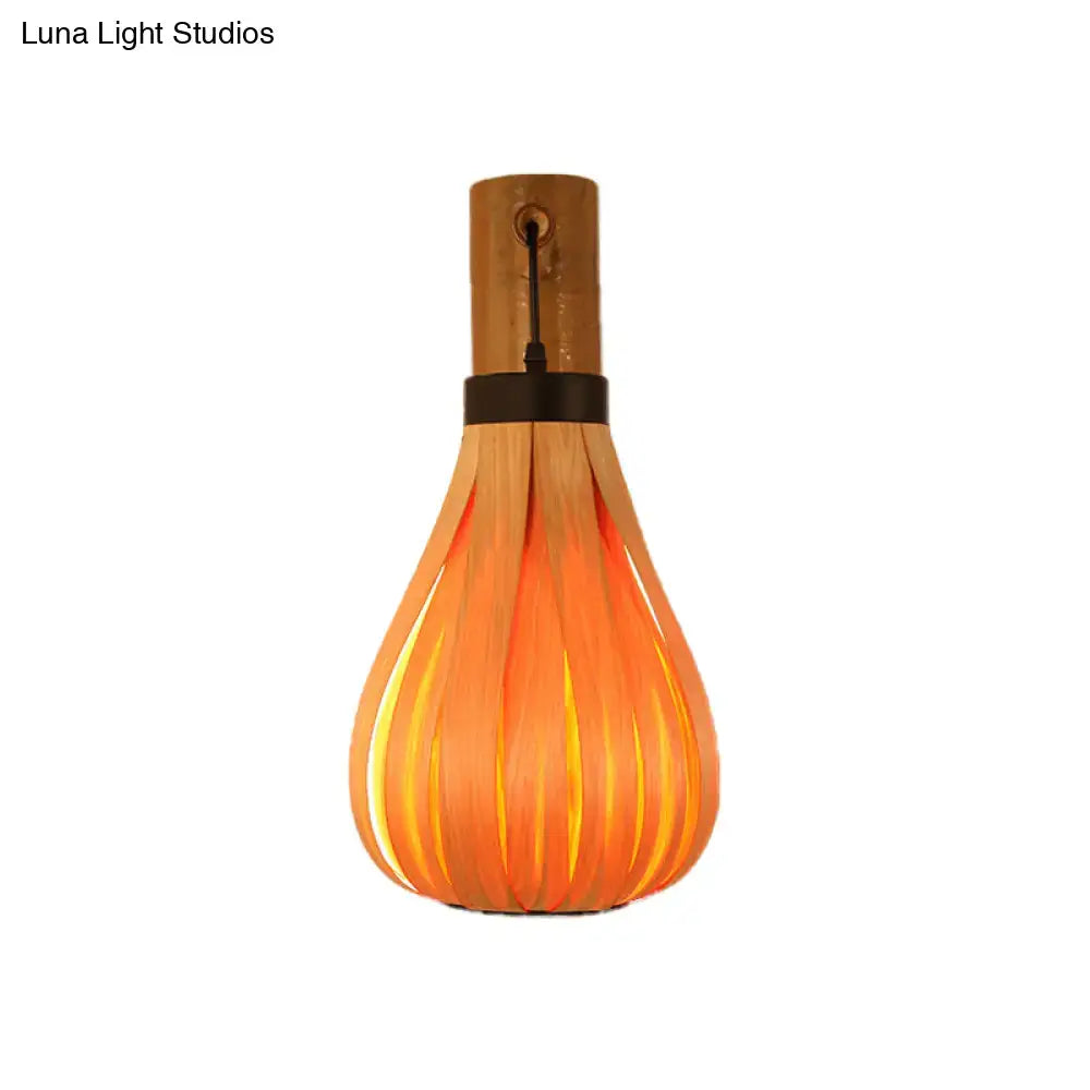 Modernist orange wood slat wall sconce – foyer bamboo lantern