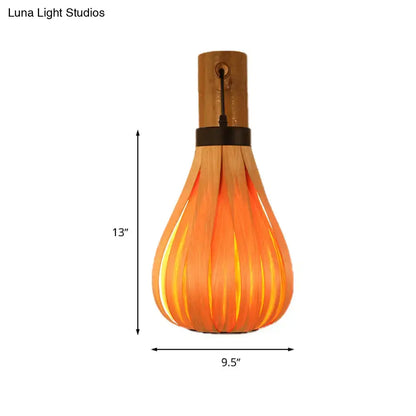 Modernist orange wood slat wall sconce – foyer bamboo lantern