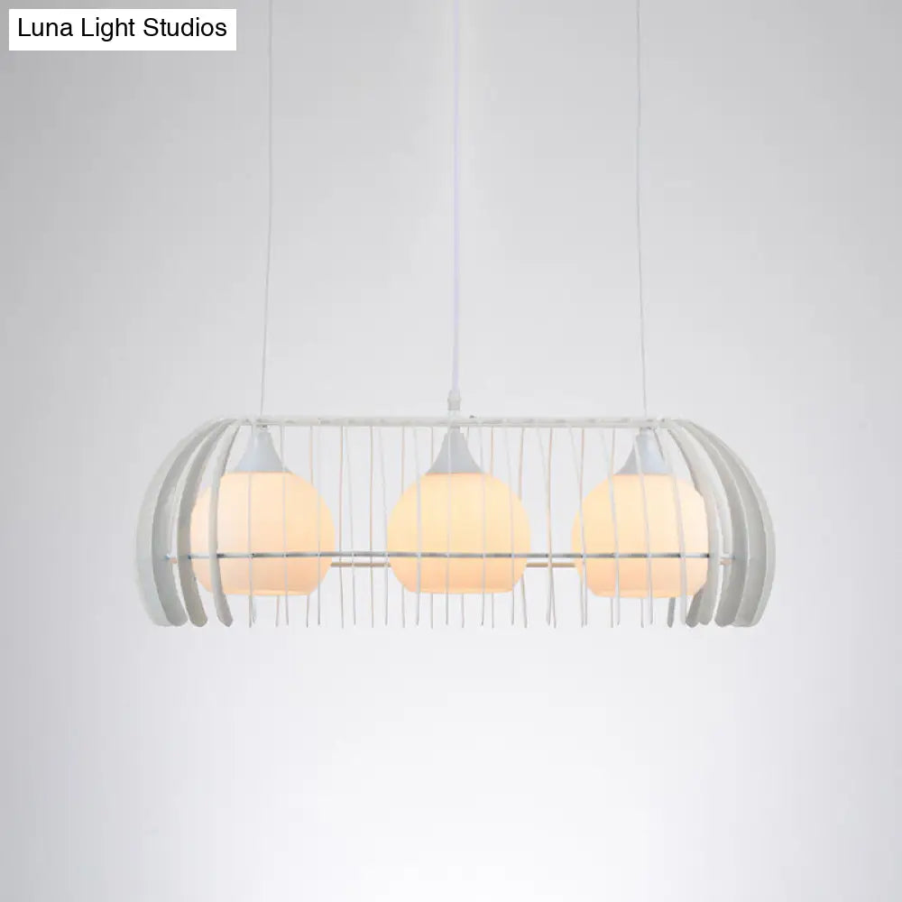 DecorBites™ Modernist Pendant Lamp- White Glass 3-Head Dining Room Island Light Fixture with Cage