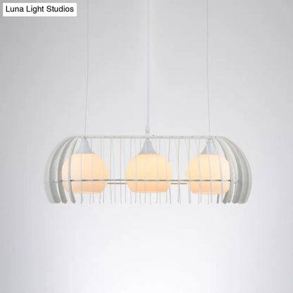 DecorBites™ Modernist Pendant Lamp- White Glass 3-Head Dining Room Island Light Fixture with Cage