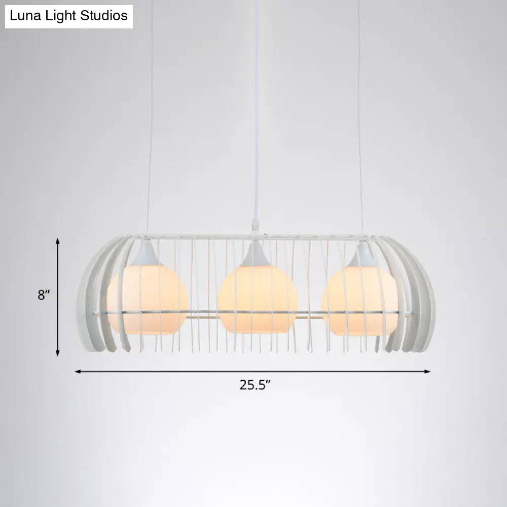 DecorBites™ Modernist Pendant Lamp- White Glass 3-Head Dining Room Island Light Fixture with Cage
