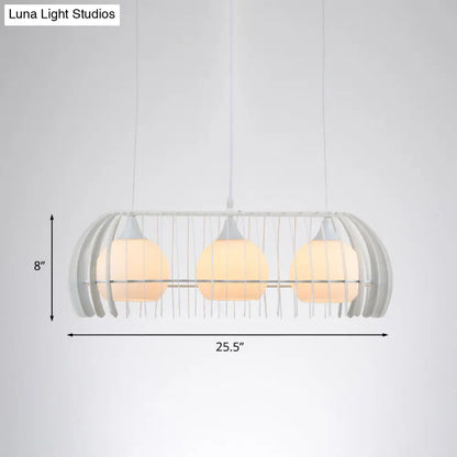DecorBites™ Modernist Pendant Lamp- White Glass 3-Head Dining Room Island Light Fixture with Cage