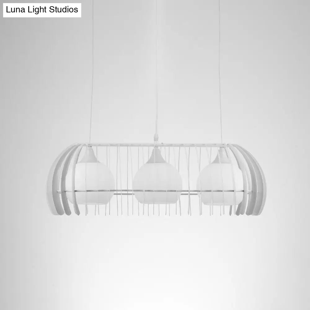 DecorBites™ Modernist Pendant Lamp- White Glass 3-Head Dining Room Island Light Fixture with Cage