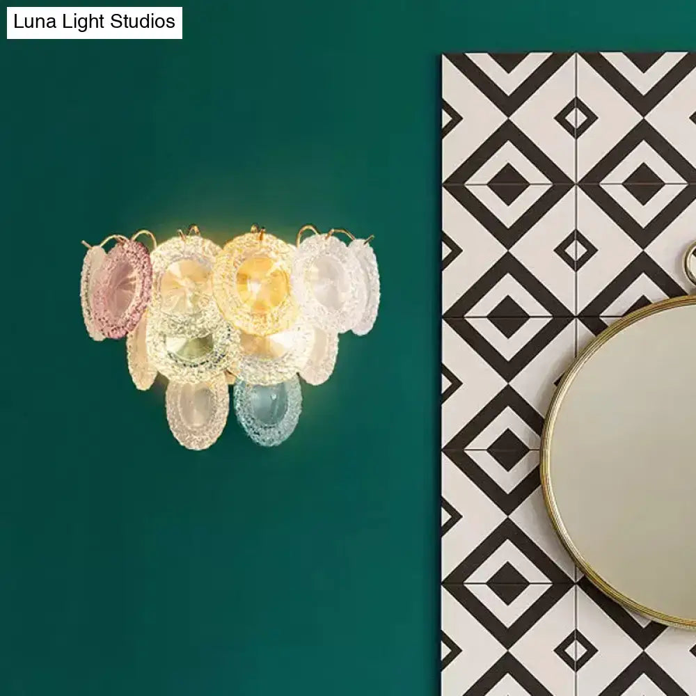Modernist pink & blue layered disc wall light dining room fixture