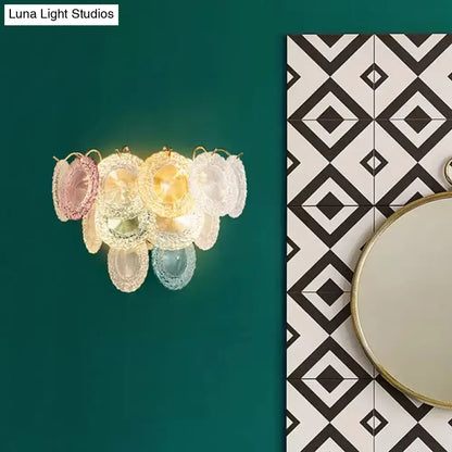 Modernist pink & blue layered disc wall light dining room fixture