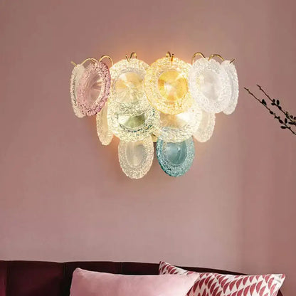 Modernist pink & blue layered disc wall light dining room fixture