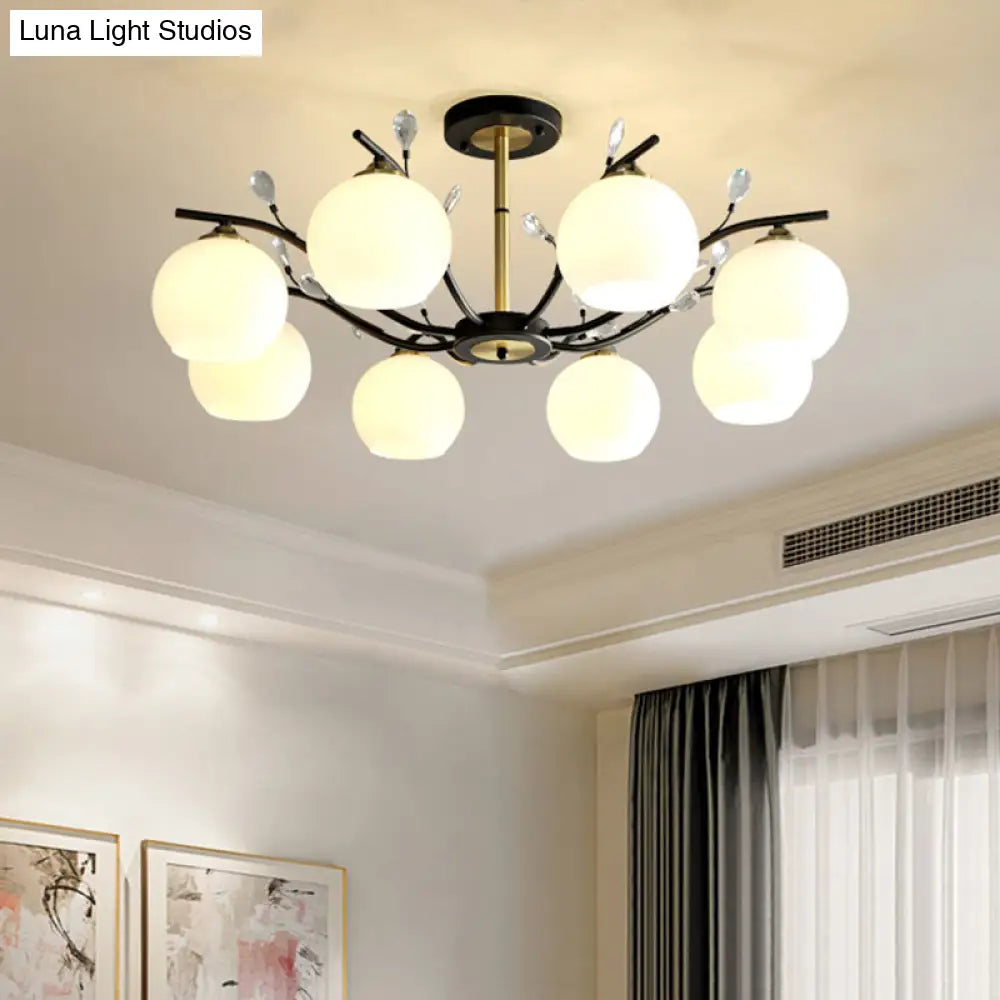 DecorBites™ Modernist Semi Flush Mount Ceiling Light - Cream/Clear Glass - Black and Gold - Crystal Accent - 8-Bulb
