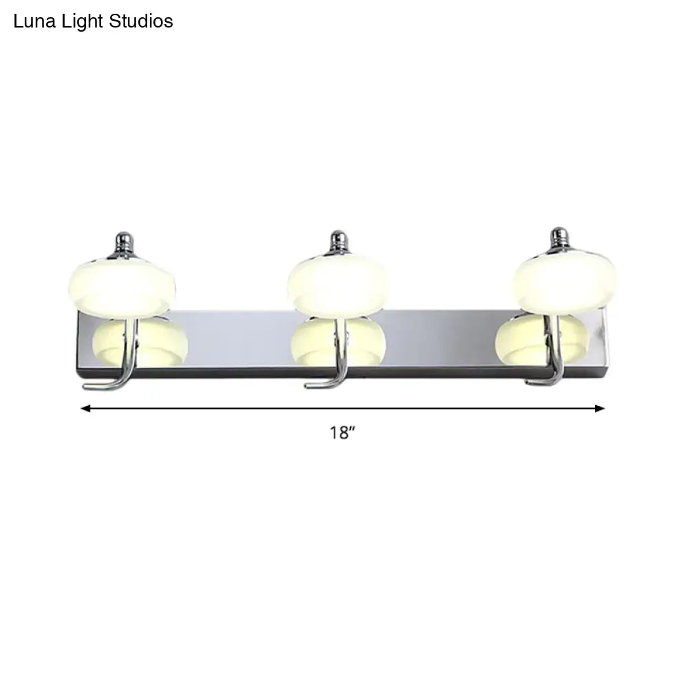Modernist silver bathroom vanity light with frosted acrylic shades