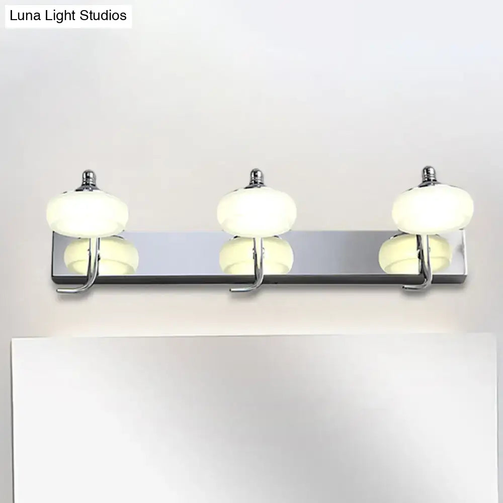 Modernist silver bathroom vanity light with frosted acrylic shades