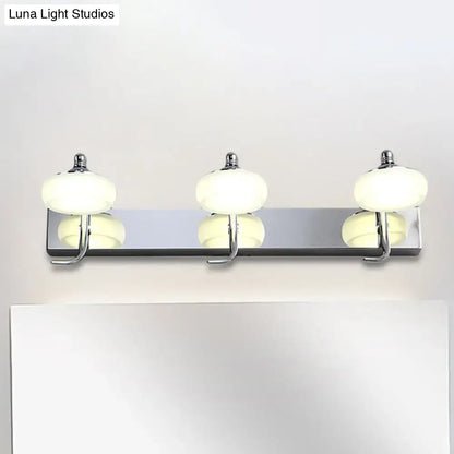 Modernist silver bathroom vanity light with frosted acrylic shades