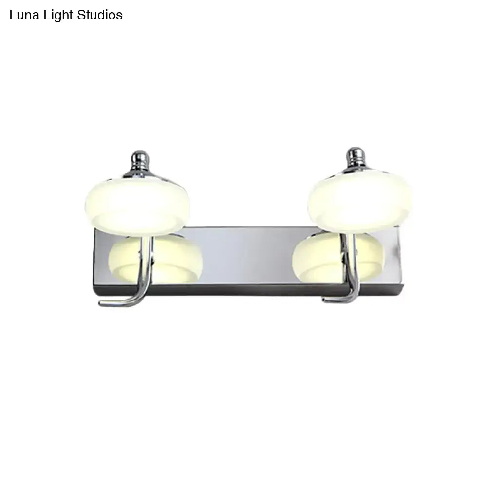 Modernist silver bathroom vanity light with frosted acrylic shades