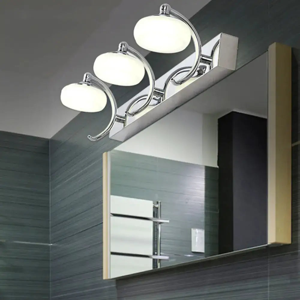 Modernist silver bathroom vanity light with frosted acrylic shades