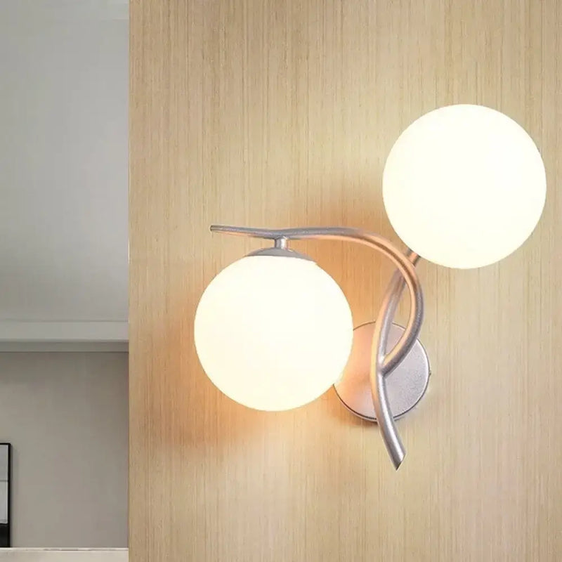 Modernist silver & black light fixture with milky glass for bedroom