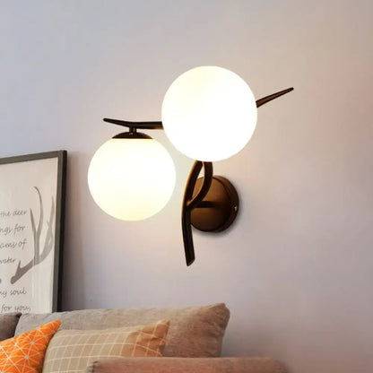 Modernist silver & black light fixture with milky glass for bedroom