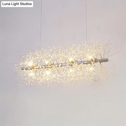 Modernist silver branch island pendant with crystal bead – dining room