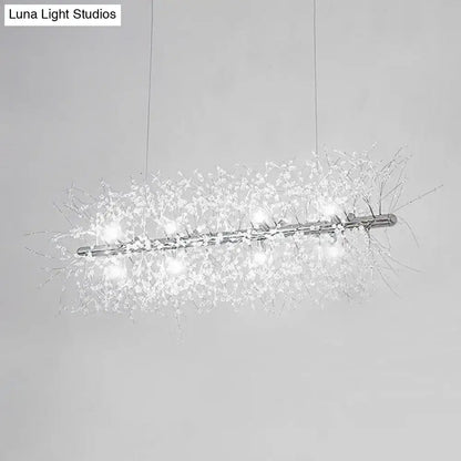 Modernist silver branch island pendant with crystal bead – dining room