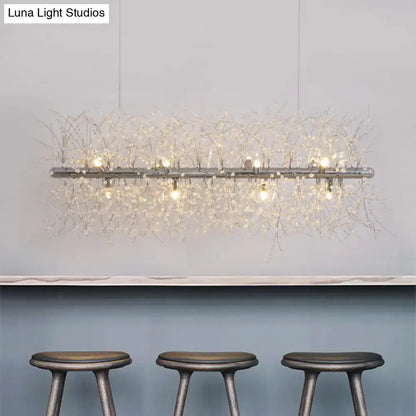 Modernist silver branch island pendant with crystal bead – dining room