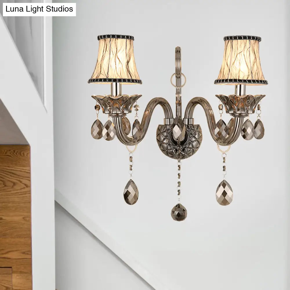 DecorBites™ Modernist Smoke Grey Crystal Conical Sconce Light: Wall Mounted Lighting for Living Room (1/2 Lights)