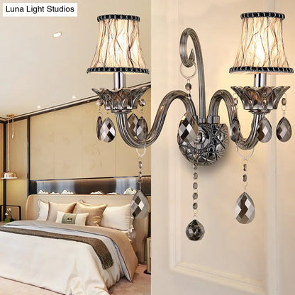 DecorBites™ Modernist Smoke Grey Crystal Conical Sconce Light: Wall Mounted Lighting for Living Room (1/2 Lights)