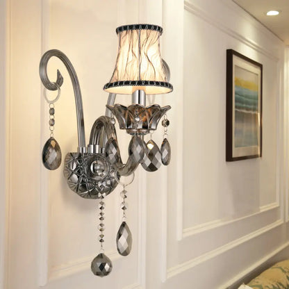 DecorBites™ Modernist Smoke Grey Crystal Conical Sconce Light: Wall Mounted Lighting for Living Room (1/2 Lights)