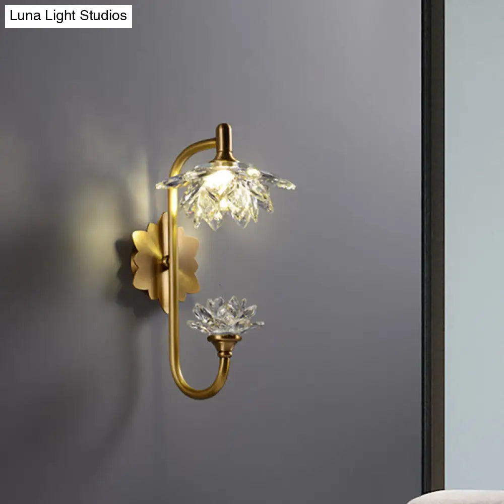 DecorBites™ Modernist Style Brass Finish Wall Sconce with Crystal Shade - Lotus Clear