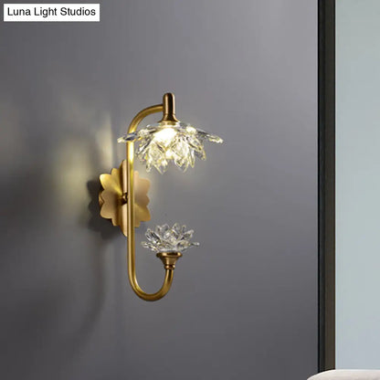DecorBites™ Modernist Style Brass Finish Wall Sconce with Crystal Shade - Lotus Clear